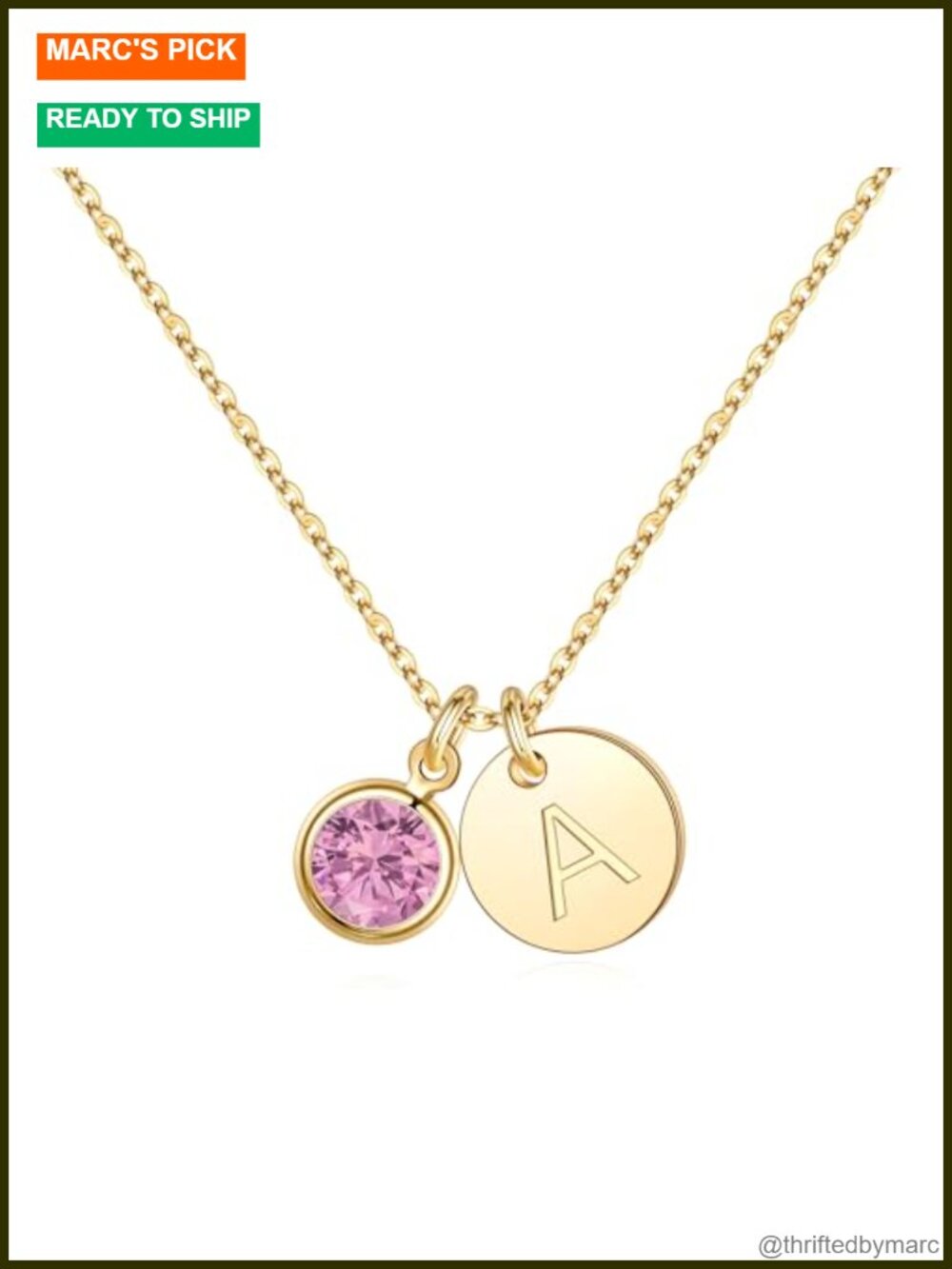 Initial Birthstone Necklace Dainty Personalized Gift Adjustable Chain